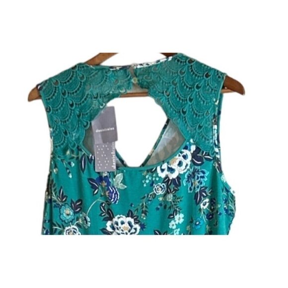 Daniel Rainn Sleeveless Green Crochet Lace Floral Print Cutout Top Tunic Size 3X - Picture 4 of 8